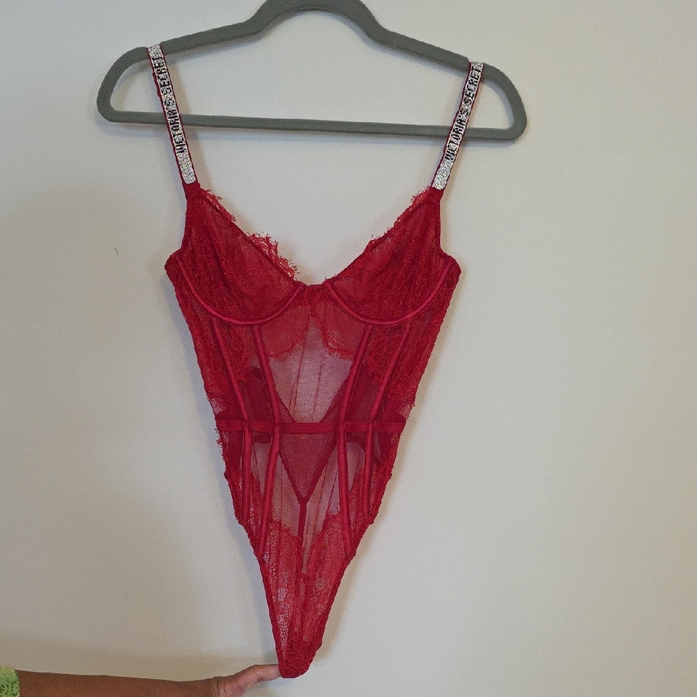 Victoria's Secret Scarlet Sheer Lace Bodysuit